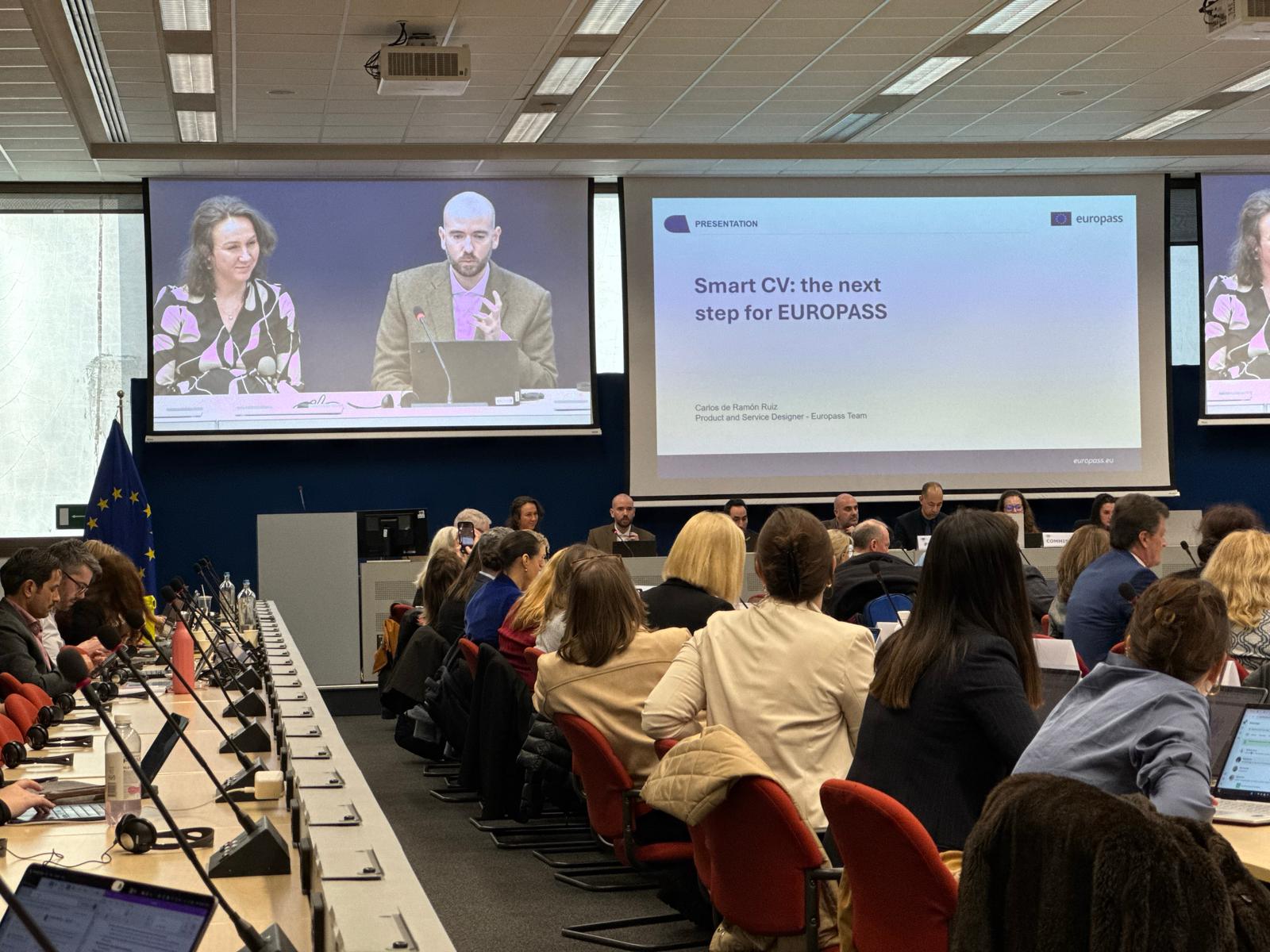 Carlos de Ramón presenting the future product vision for Europass at an international event in Brussels.
